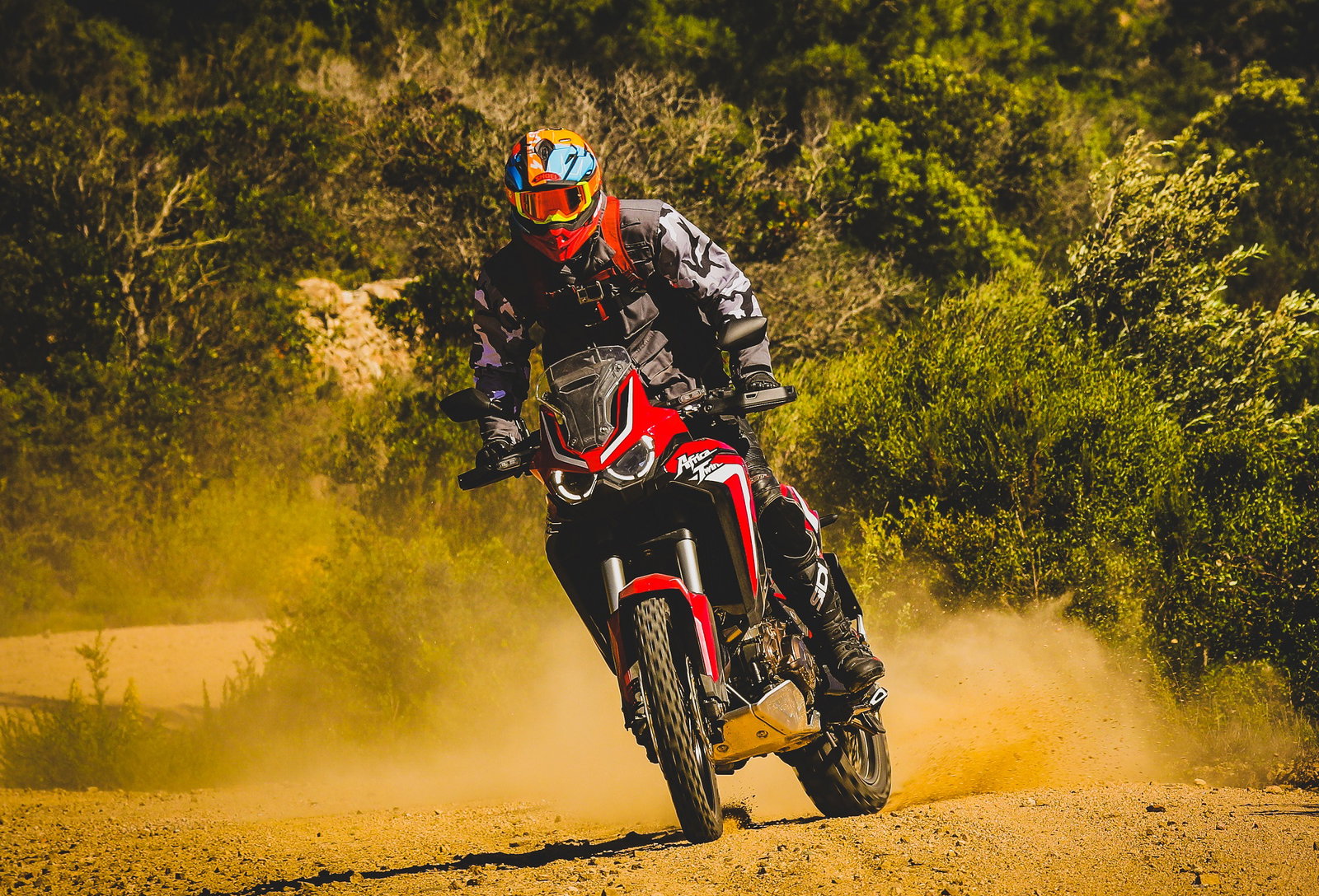 Africa Twin motorcycle skid